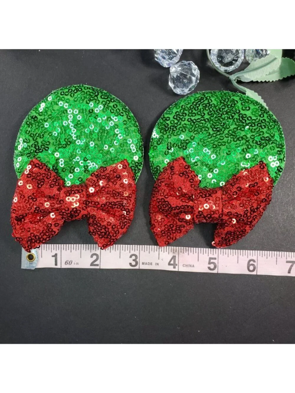 Minnie Mouse Ears Barretts Christmas Sequins Red Hair Bow Clips Hair Accessories